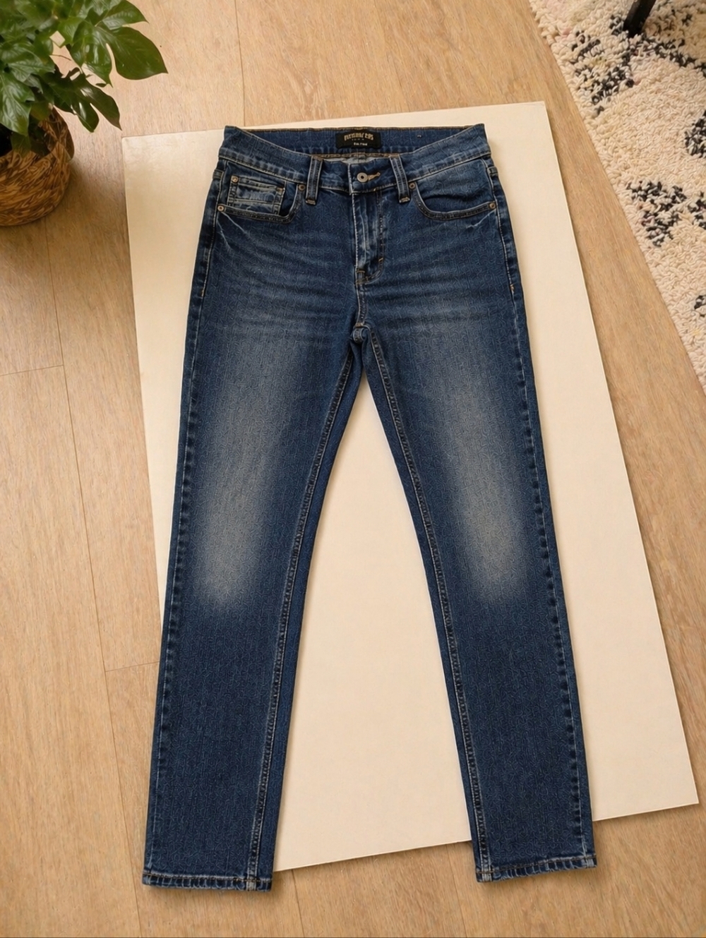 BROTHERS/SON Slim Taper Men's Blue Jeans Cotton Denim Zip Button Size:29×34